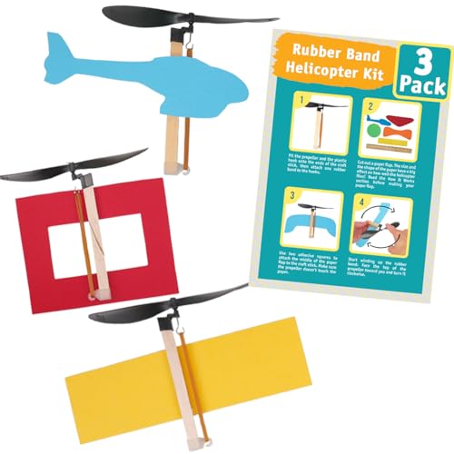 Rubber Band Helicopter Kit, 3-Pack - Flying STEM Toy for Kids - size: 3 Pack