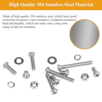 376 Pieces M4 Machine Screws Nuts Washers Set, Sutemribor M4 x 6/8/12/16/20/25/30mm Phillips Pan Head Machine Screws Nuts Washers Assortment Kit, 304 Stainless Steel, Fully Threaded - size: M4, style: Phillips Pan Head