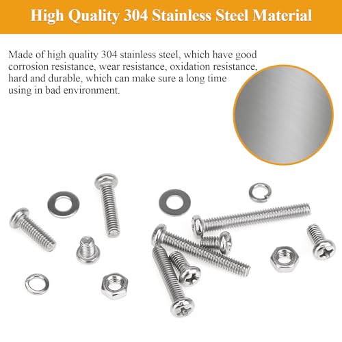376 Pieces M4 Machine Screws Nuts Washers Set, Sutemribor M4 x 6/8/12/16/20/25/30mm Phillips Pan Head Machine Screws Nuts Washers Assortment Kit, 304 Stainless Steel, Fully Threaded - size: M4, style: Phillips Pan Head