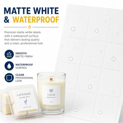 25 Sheets 2" x 2" Printable Matte Vinyl Square Lalebs 12up Bottle Labels - size: 12up-25 sheets