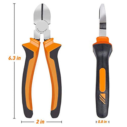 BOENFU Wire Cutters Heavy Duty Diagonal Pliers CRV Steel Comfort Grip - color: 6 Inches - 1 Pack - Orange Handle - Diagonal Cutters