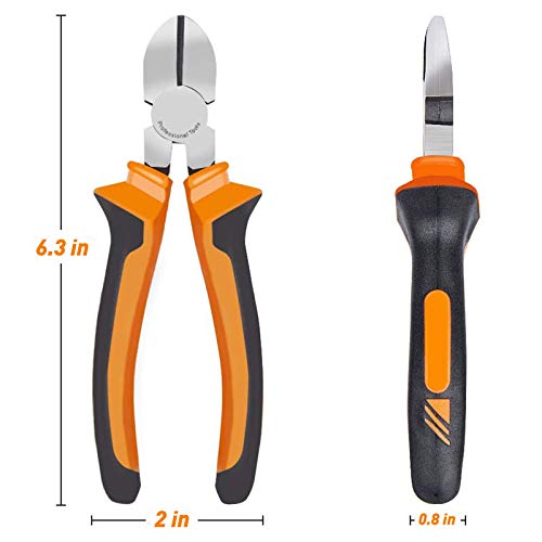 BOENFU Wire Cutters Heavy Duty Diagonal Pliers CRV Steel Comfort Grip - color: 6 Inches - 1 Pack - Orange Handle - Diagonal Cutters