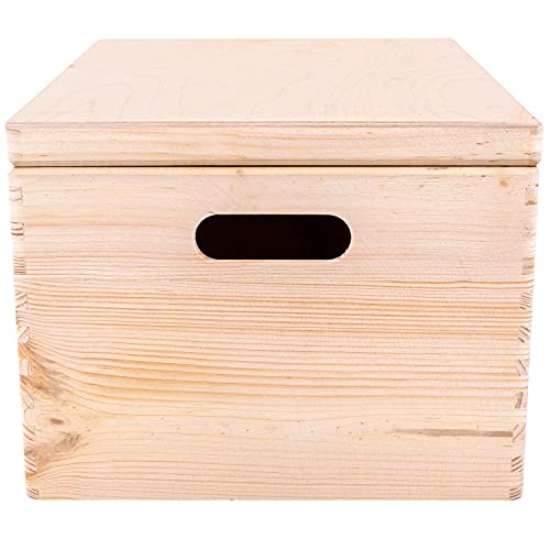 Creative Deco XXL Large Plain Wooden Box Storage with Hinged Lid - color: Beige, size: XXL | Handles