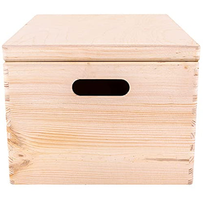 Creative Deco XXL Large Plain Wooden Box Storage with Hinged Lid - color: Beige, size: XXL | Handles