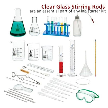 4Pcs Glass Stir Sticks Lab Stirring Rod 8"x 2 10"x 2 with Both Ends Round and Glass Graduated Droppers 1 x 4" Straight and 1 x 4" Bent for Science, Lab, Kitchen, Science Education