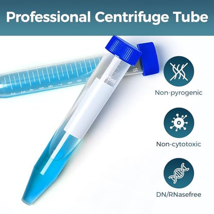 100Pack 15ml Centrifuge Tubes with Screw Cap, Sterile Plastic Conical Test Tube, with Graduated Marks and Writing Area Non-Pyrogenic, DN/RNase Free for Lab - size: 15ML-100PACK