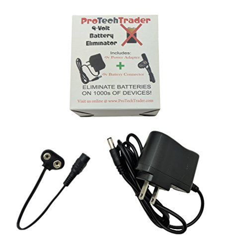 9V Battery Eliminator Kit, 500mA AC/DC Adapter, Connector and 42in Cord