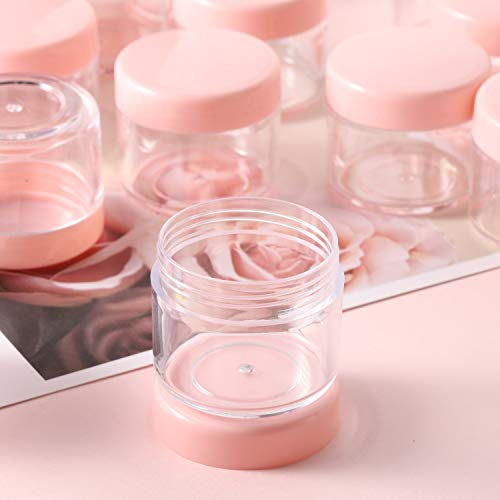 100 Count 20g Sample Containers with Lids，Refillable Cosmetic Containers Small Plastic Jars Lip Scrub Container - Pink - color: Pink, size: 20g (100 Count)