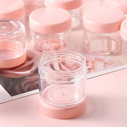 100 Count 20g Sample Containers with Lids，Refillable Cosmetic Containers Small Plastic Jars Lip Scrub Container - Pink - color: Pink, size: 20g (100 Count)