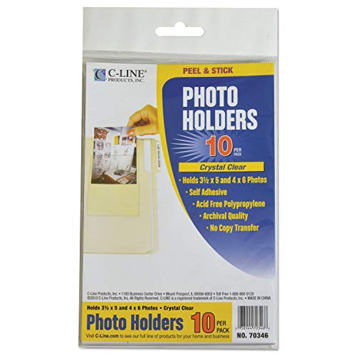 C-Line Peel & Stick Photo Holders, 4 x 6, Clear, 10/Pack (70346)