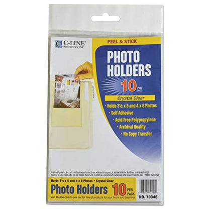C-Line Peel & Stick Photo Holders, 4 x 6, Clear, 10/Pack (70346)