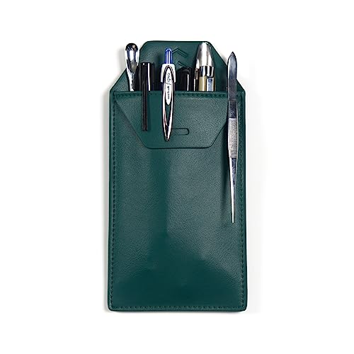 Lab Coat Pocket Protector: Faux Leather Pen-Tweezer Holder Organizer Pouch - color: Green