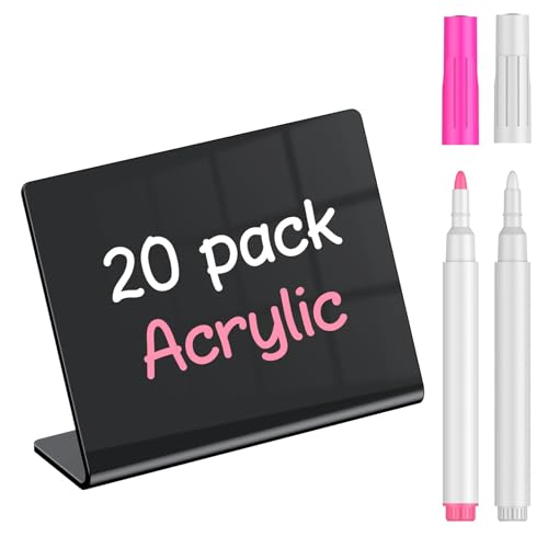 Uniclife 20 Pack Mini Acrylic Chalkboard Signs for Food, Small Chalkboard Signs with Chalk Markers, Reusable Glossy Food Signs Food Labels for Party Buffet Wedding, Blackboard Place Cards Table Signs - color: Glossy Acrylic L-20