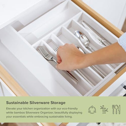 KitchenEdge Silverware & Utensil Organizer | White Bamboo, 10.5-19 In - color: White Bamboo, size: From 10.5" to 19" Wide