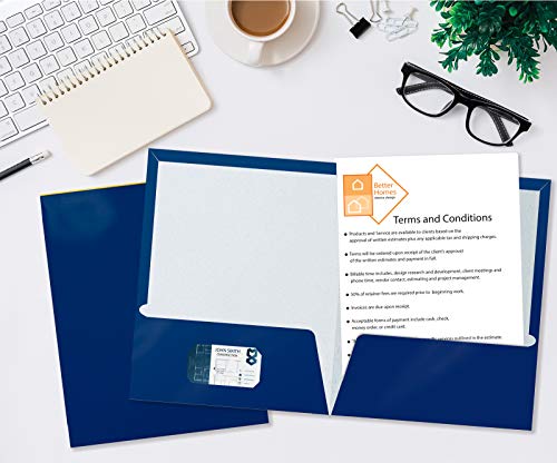 Better Office Products 2 Pocket Glossy Laminated Blue Paper Folders, Letter Size, Blue Paper Portfolios, Box of 25 - color: Blue