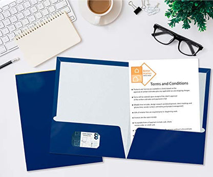 Better Office Products 2 Pocket Glossy Laminated Blue Paper Folders, Letter Size, Blue Paper Portfolios, Box of 25 - color: Blue
