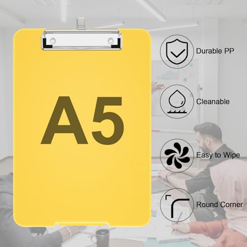 Hongri A5 Clipboard with Storage, Metal Retractable Pen Holder, Yellow - color: Yellow