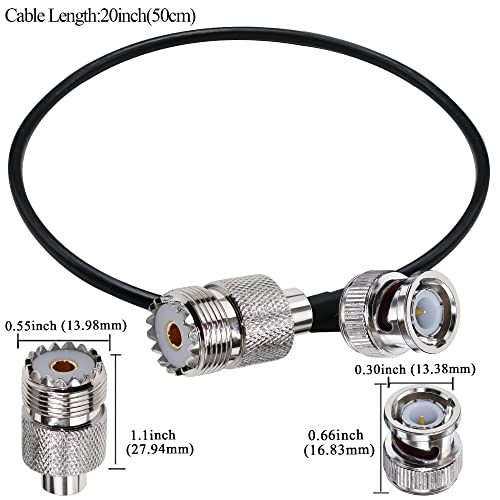 TUOLNK 2PCS BNC Male to SO239 RG58 Coaxial Cable UHF Female Jack Extension Cable, PL259 Female to BNC Pigtail for CB Radio, GPS Antenna 20inch (50cm) - size: 1.64ft-2pcs