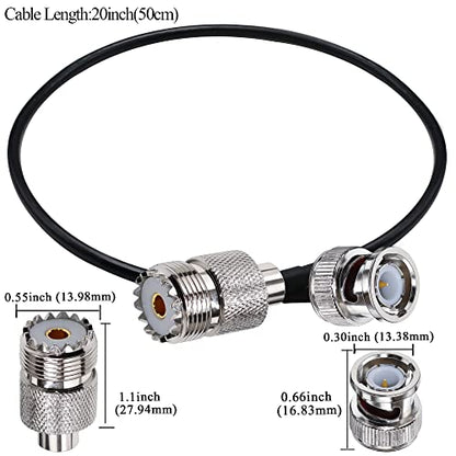 TUOLNK 2PCS BNC Male to SO239 RG58 Coaxial Cable UHF Female Jack Extension Cable, PL259 Female to BNC Pigtail for CB Radio, GPS Antenna 20inch (50cm) - size: 1.64ft-2pcs
