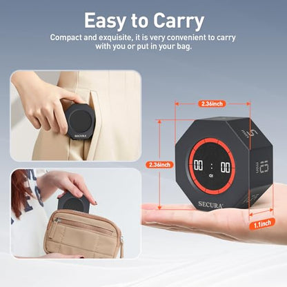 Secura Pomodoro Timer with 5/10/15/20/25/50/90 Min Presets, 3 Level Volume - color: Dark Gray