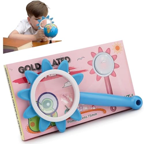 Rongon 10X Kids Magnifying Glass Handheld Magnifier for Children (Blue) - color: Blue