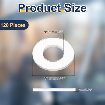uxcell 120 Pcs M6 PVC Flat Washers 6mm ID 12mm OD 1mm Thick Plain Washer Grommets Plastic Sheet Gasket Fastener Sealing Spacer Gasket Ring Water Hose Washers, Clear - size: M6x12mmx1mm
