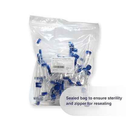 Kashi Scientific 5mL Screw Cap Conical Centrifuge Tubes, Sterile Test Tubes with Blue Lids, Lab-Grade Polypropylene Plastic, Printed Graduation and Write-on Spot [5mL Screw Cap, 100] - size: 5mL, Screw Cap