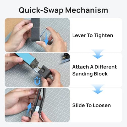 HOZO NeoBlock Sanding Block with Standard Head – Smooths 3D Print Layer Lines, For Flat Surfaces & Small Curves, 5s Quick-Swap Design for Heads & Sandpapers, Includes 1 Pcs 400 Grit Belt - style: Standard Pack