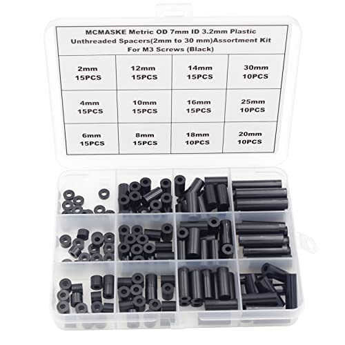 160PCS OD7mm ID3.2mm Black ABS Unthreaded Spacer Kit for M3 Screws - size: OD 7mm ID 3.2mm