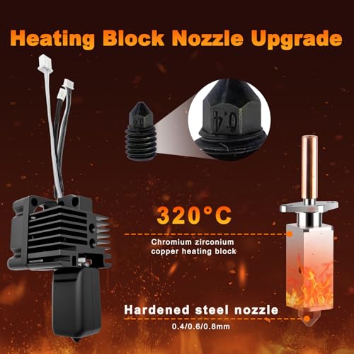 Hotend Complete Kit for Bambu Labs X1 X1C 3D Printer, Full Assembly Hot End with Fan,Thermistor,Ceramic Heater, 0.4/0.6/0.8mm Nozzle, Silicone Sock, Heating Block (Not for P1 Series) - size: X1/X1C Hotend with Fan