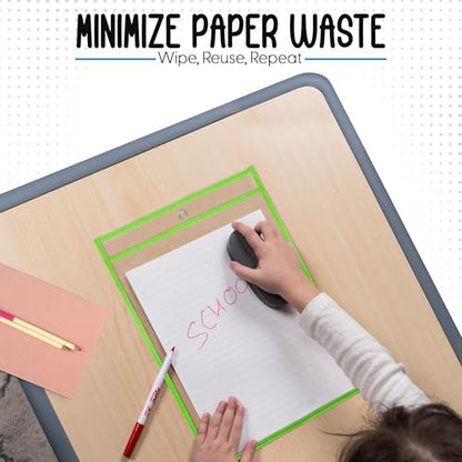 Essex Wares - 6 Pack, Lime Green Dry Erase Pockets, 10" Wide x 13.5" Tall - color: Lime Green