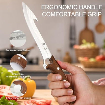 imarku Boning Knife 7.8 Inch for Meat Cutting High Carbon Stainless Steel - color: Ash Wood Brown