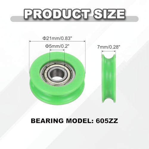 uxcell 10Pcs 605ZZ POM Pulley U-Groove Ball Bearing, 5x21x7mm, Light Green - color: Light Green, size: 5x21x7mm, 605ZZ
