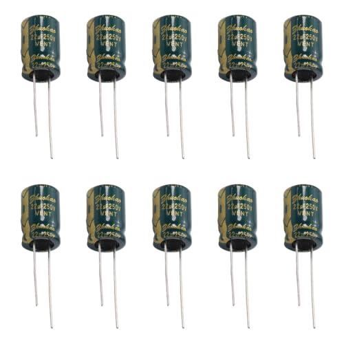 10Pcs Electrolytic Capacitor 22uF 250V with Aluminum Radial Leads, 10x16mm - size: 22uF 250V 10x16mm