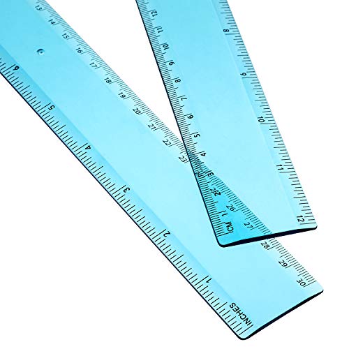EBOOT 2 Pack Plastic Ruler Straight Clear Measuring Tool, Blue, 12 Inch - color: Blue, size: 12 Inch