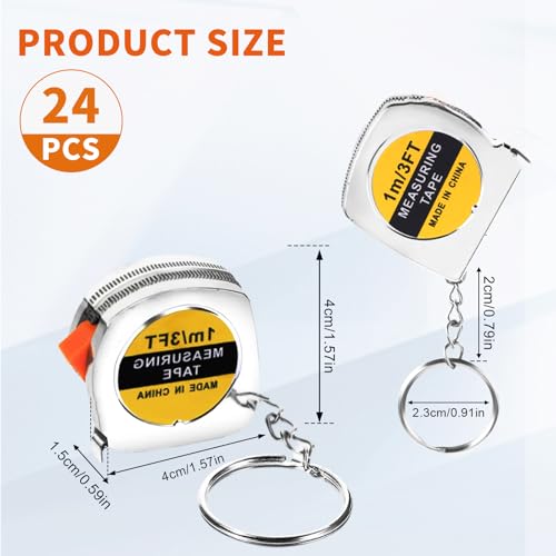 24 Pieces Tape Measure Keychains, 1.5 Inch Functional Mini Tape Measures with Stable Slide Lock Construction Party Favors Tapse Measure for Birthday Party Gift Bag Fillers Prize 1 m/ 3 ft - color: 24 Pcs Silver 1.5 Inch