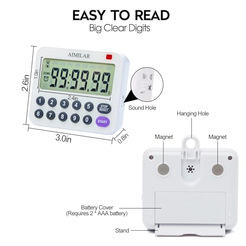 AIMILAR Magnetic Digital Kitchen Timer with Direct Numerical Keypad, Loud Alarm - 99Hr Countdown Count Up Timer for Cooking Baking Classroom, Batteries Included - color: Purple-1