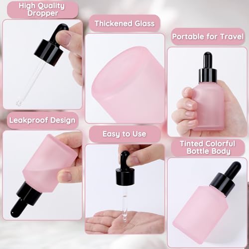 Segbeauty 2oz Travel Frosted Glass Dropper Bottle, 2 Pack 60ml Glass Eye Dropper Bottles for Essential Oils Bottles Refillable Empty, Pink Travel Size Containers for Liquids Oils with Transfer Tool - color: Pink, style: 4pcs 2oz