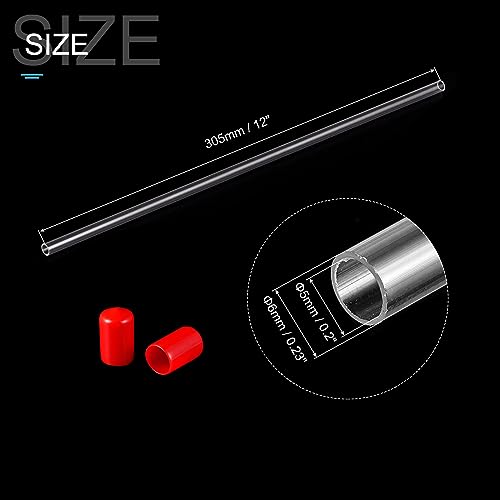 PATIKIL Clear Rigid Tube Round Plastic Tubing with Red Rubber Caps Polycarbonate Water Pipe, 305mm/ 12 Inch Length, 5mmx6mm/0.2"x0.23", 2 Set - color: Red,Clear, size: 0.2"x0.23"