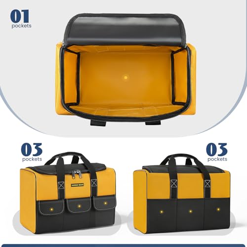 Tool Bag, 17 Inch, Yellow and Black, Wide Mouth Opening, Reinforced Handle, 3 Front Pockets - size: 17INCH/43CM