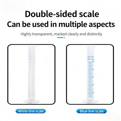 2-Pack 50ml Plastic Graduated Cylinder Set, Transparent Measuring Cylinders for Laboratory & Science Education
