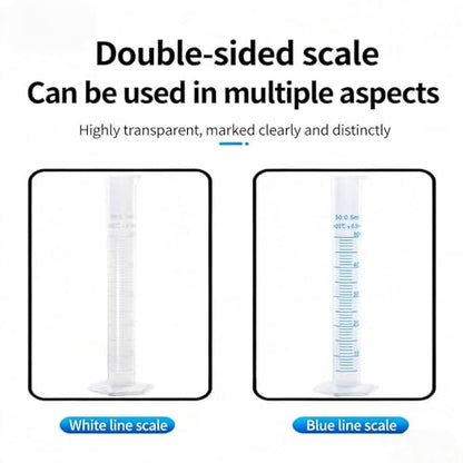 2-Pack 50ml Plastic Graduated Cylinder Set, Transparent Measuring Cylinders for Laboratory & Science Education