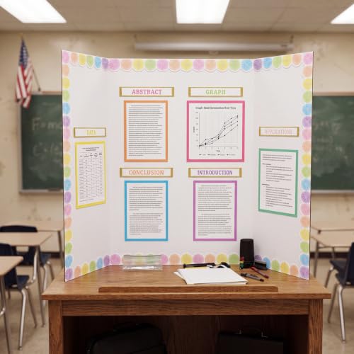 Colarr 98 Pcs Boho Pastel Science Fair Board Supplies 60 Trim Scalloped Poster Boards 24 Presentation Subtitles 6 Self Adhesive Project Titles 8 Letter Sticker for Classroom Display - style: Boho