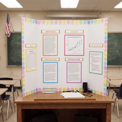 Colarr 98 Pcs Boho Pastel Science Fair Board Supplies 60 Trim Scalloped Poster Boards 24 Presentation Subtitles 6 Self Adhesive Project Titles 8 Letter Sticker for Classroom Display - style: Boho