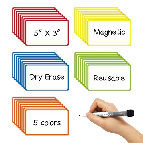 Dry Erase Magnetic Labels 5x3 in, Magnetic Dry Erase Labels, 40Pack - color: Colored Border, size: 5 x 3 Inch