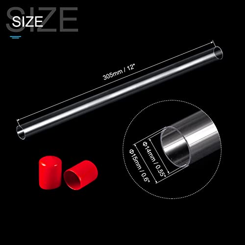 PATIKIL Clear Rigid Tube Round Plastic Tubing with Red Rubber Caps Polycarbonate Water Pipe, 305mm/ 12 Inch Length, 14mmx15mm/0.55"x0.6", 2 Set - color: Red,Clear, size: 0.55"x0.6"
