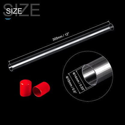 PATIKIL Clear Rigid Tube Round Plastic Tubing with Red Rubber Caps Polycarbonate Water Pipe, 305mm/ 12 Inch Length, 14mmx15mm/0.55"x0.6", 2 Set - color: Red,Clear, size: 0.55"x0.6"
