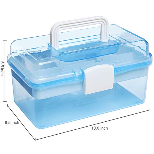 MyGift 10 Inch Blue Plastic Storage Box With Removable Tray Organizer