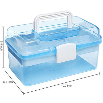 MyGift 10 Inch Blue Plastic Storage Box With Removable Tray Organizer