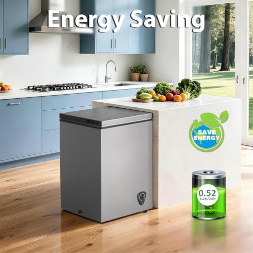 LifePlus Chest Freezer 4.0 Cubic Feet with Removable Storage Basket, Deep Freezer 7 Adjustable Temperature, Energy Saving, Super Quiet for Garage, Office, Kitchen, or Apartment - color: Gray